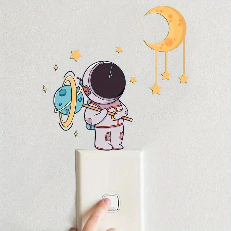 3PCS Luminous Astronaut Star Moon Switch Stickers | Glowing Wall Decals for Bedroom Decor