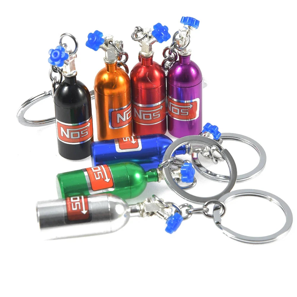 NOS Bottle Keychain Keyring | Metal Pill Box Stash Container for Car Keys