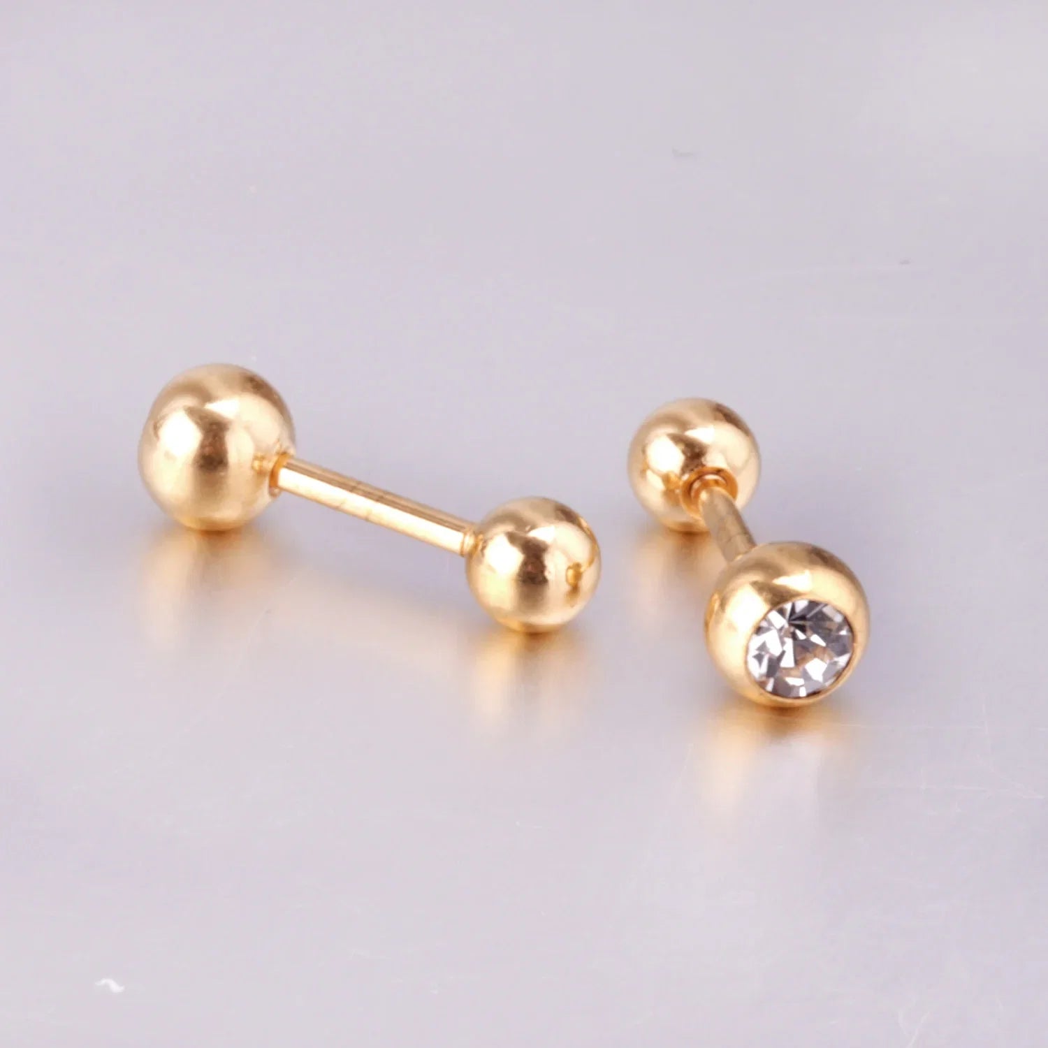 LUXUSTEEL White Black Crystal Earrings | Stainless Steel Round CZ Studs with Screw Back