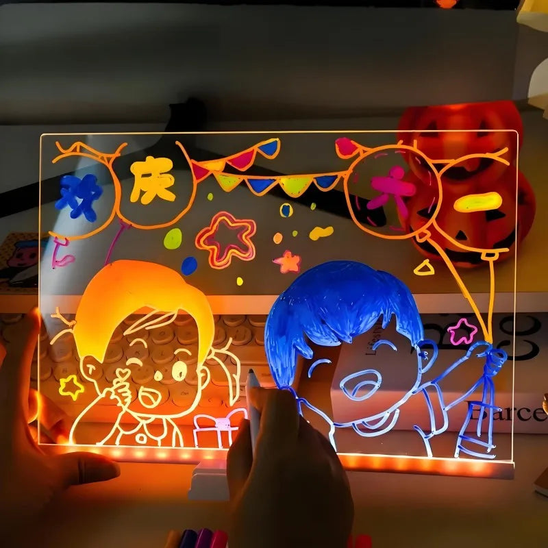 Glowing Acrylic Message Board Night Light | Rewritable Drawing Lamp for Kids