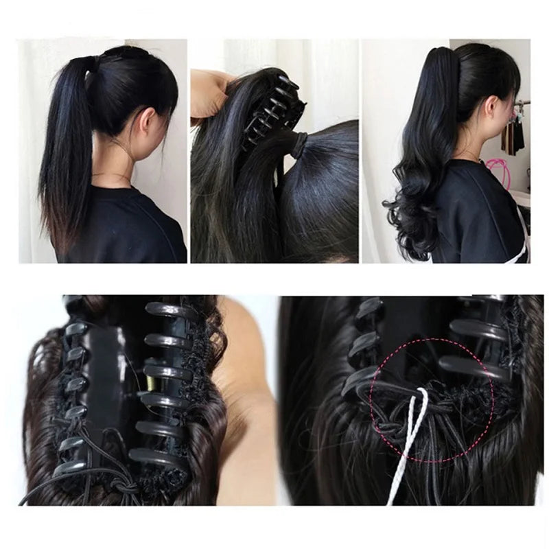 10Inch Short Wavy Curly Ponytail Hair Extension | Clip-in Claw Clip Hairpiece for Women