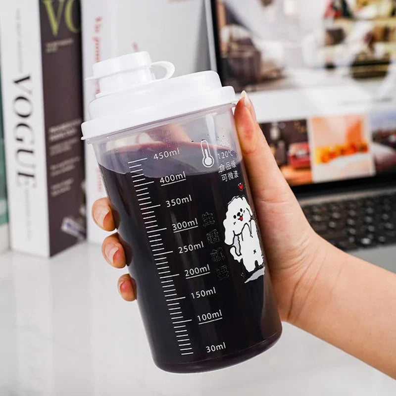 Cartoon Espresso Coffee Cup with Lid | Graduated Plastic Cappuccino Latte Mug for Home Barista
