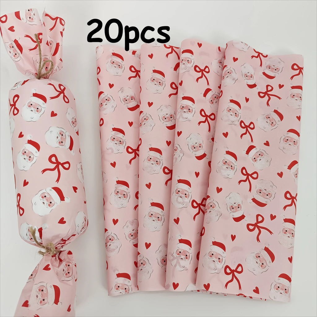 Pink Santa Claus Bow Heart Pattern Wrapping Paper | Christmas Gift Wrap for Fragile Items