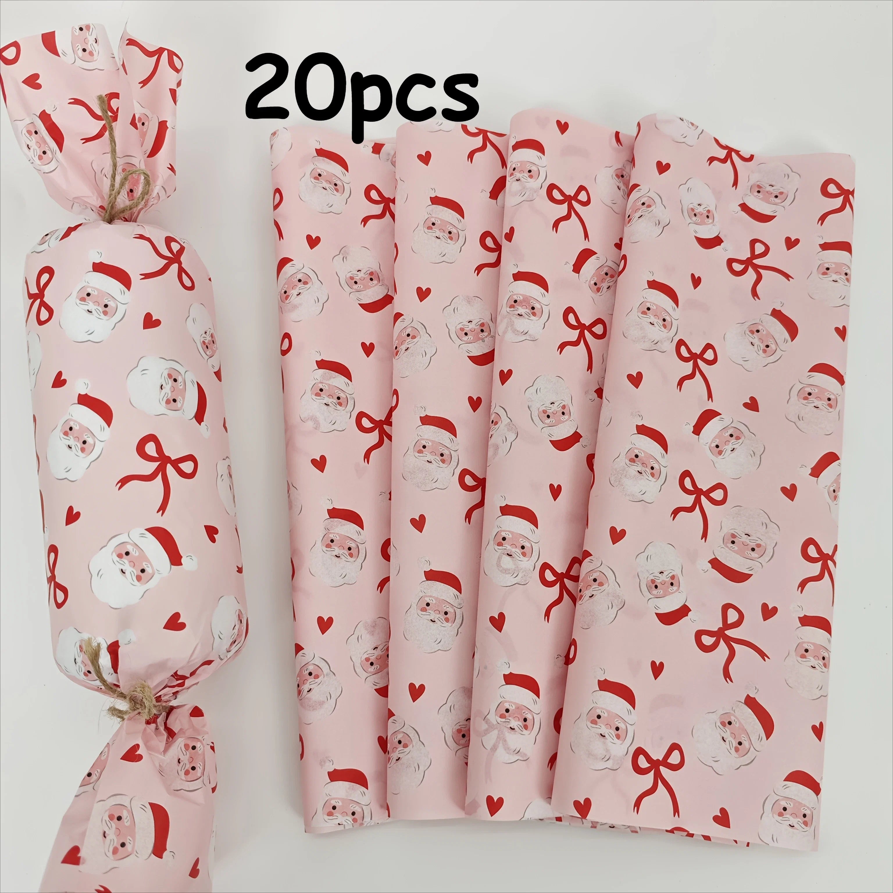 Pink Santa Claus Bow Heart Pattern Wrapping Paper | Christmas Gift Wrap for Fragile Items