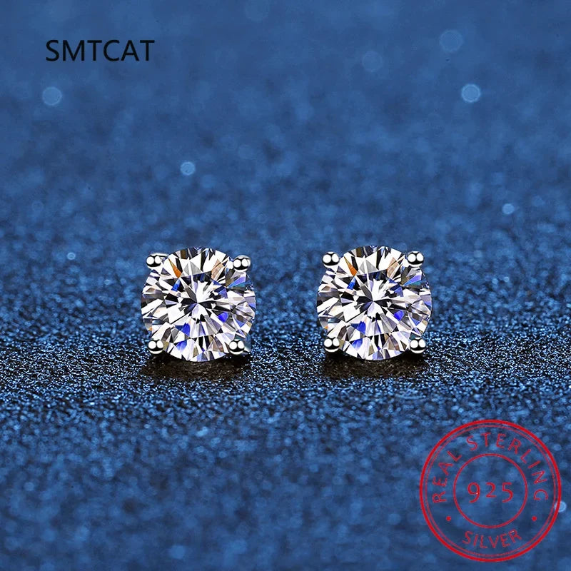 14K White Gold Plated Moissanite Stud Earrings | 925 Sterling Silver Round Cut Earrings for Women