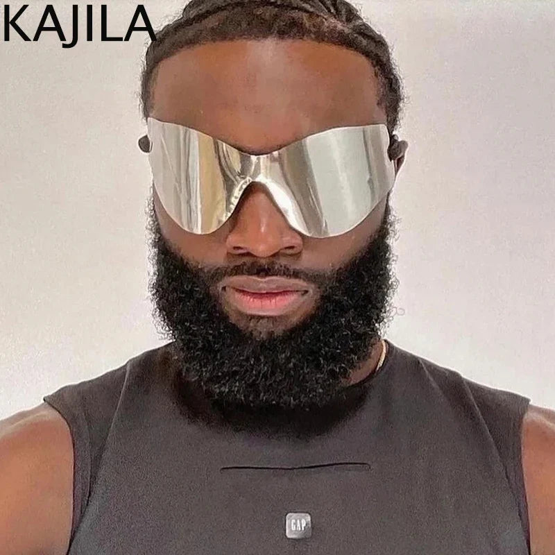 Oversized Punk Rimless Sunglasses | Y2K UV400 Mirror Lens Shades