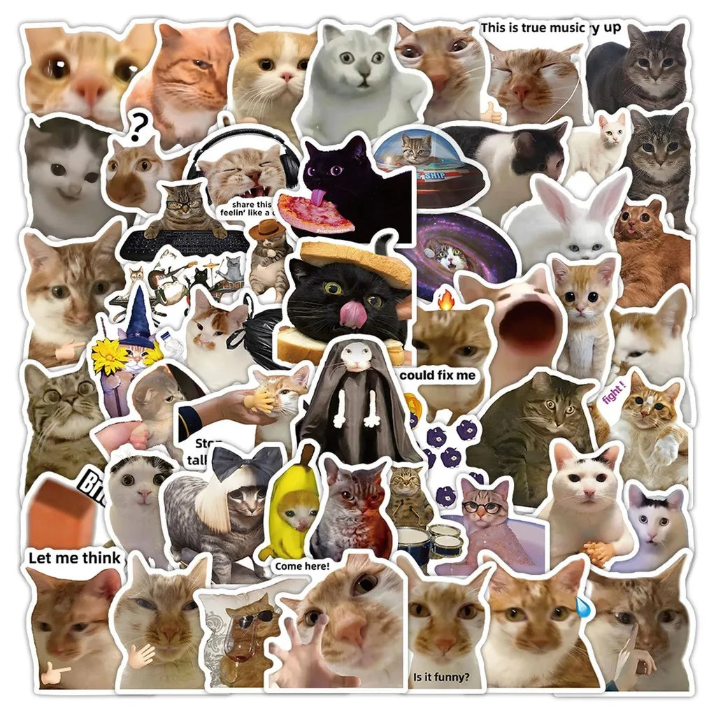 56pcs Kawaii Cat Meme Sticker Collection | UV-Coated Waterproof Decals for Journaling & Device