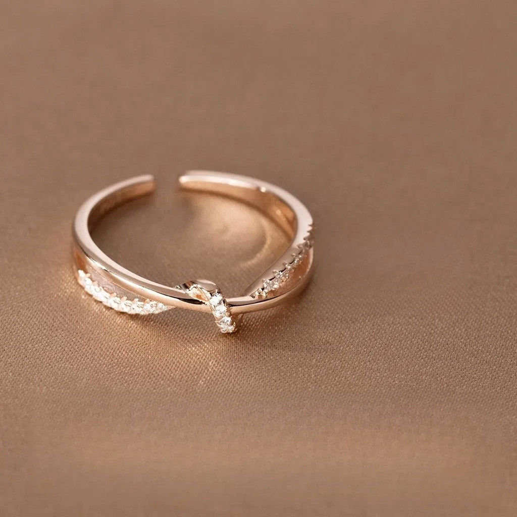 925 Sterling Silver Cross Knotting Zircon Ring | Women's Wedding Cocktail Jewelry