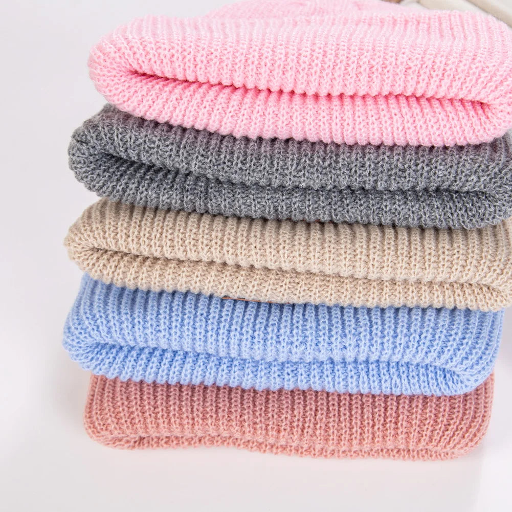 Baby Knitted Turban Hat for Boys Girls | Solid Color Winter Beanie