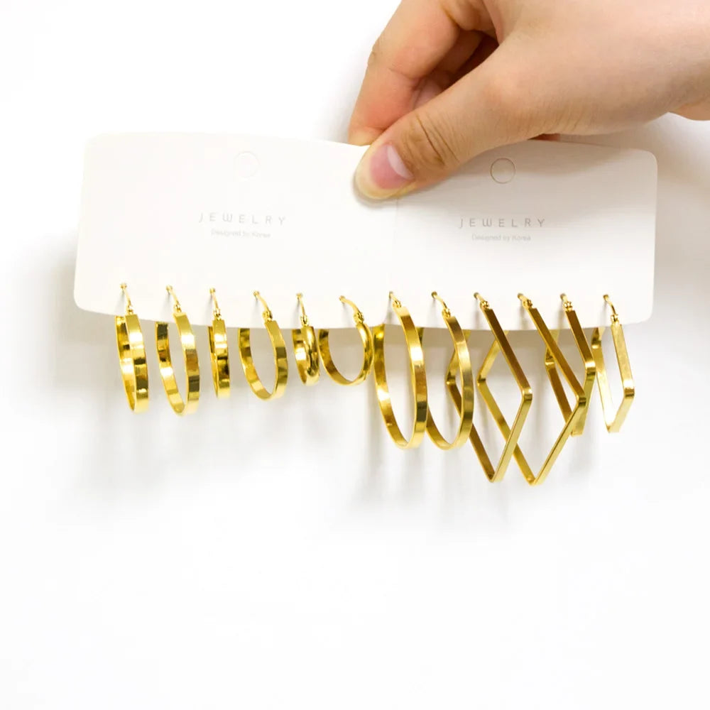 LUXUSTEEL Stainless Steel Hoop Earrings | Simple Geometric Shapes for Women
