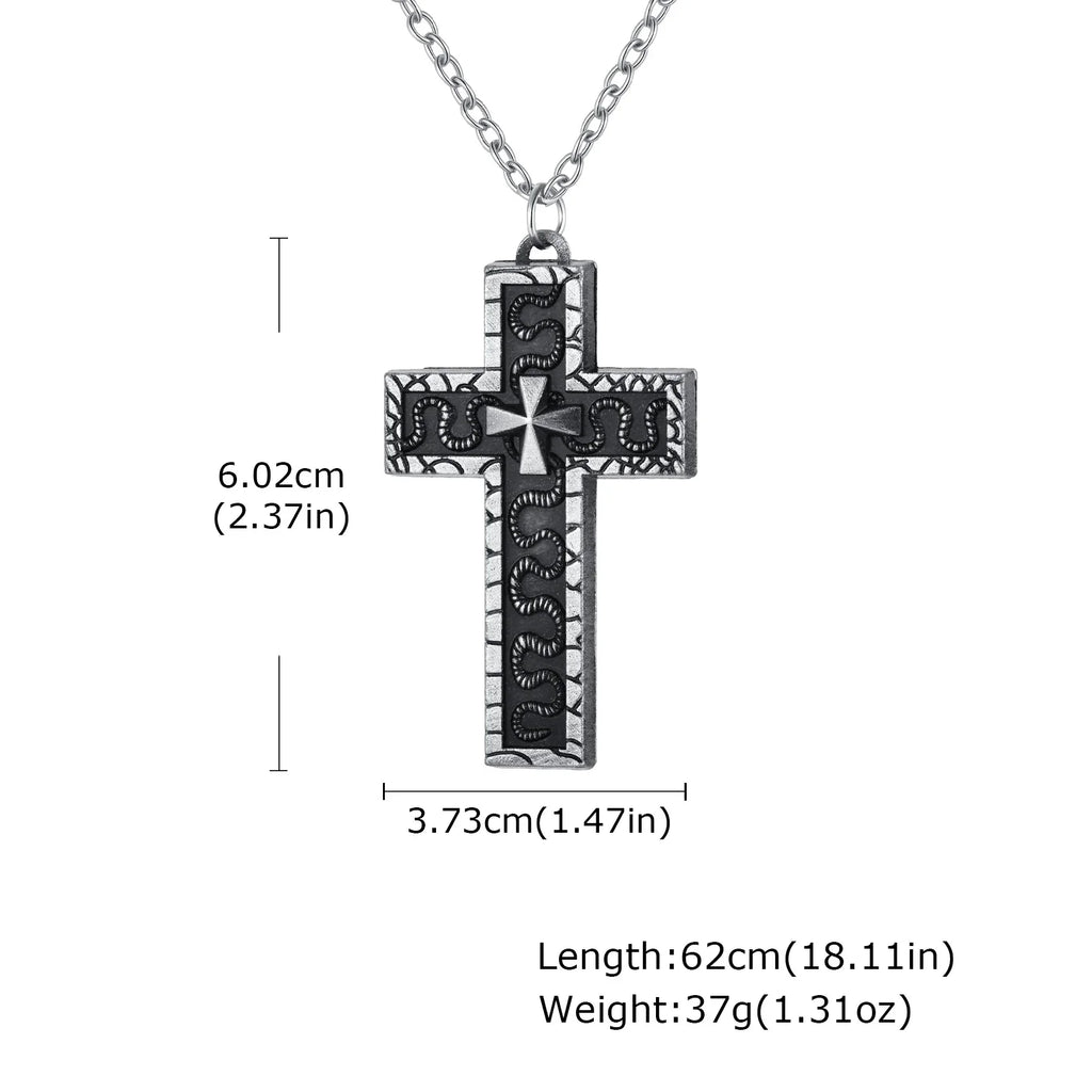 Punk Cross Pendant Necklace for Men | 3D Vintage Openable Metal Pendant