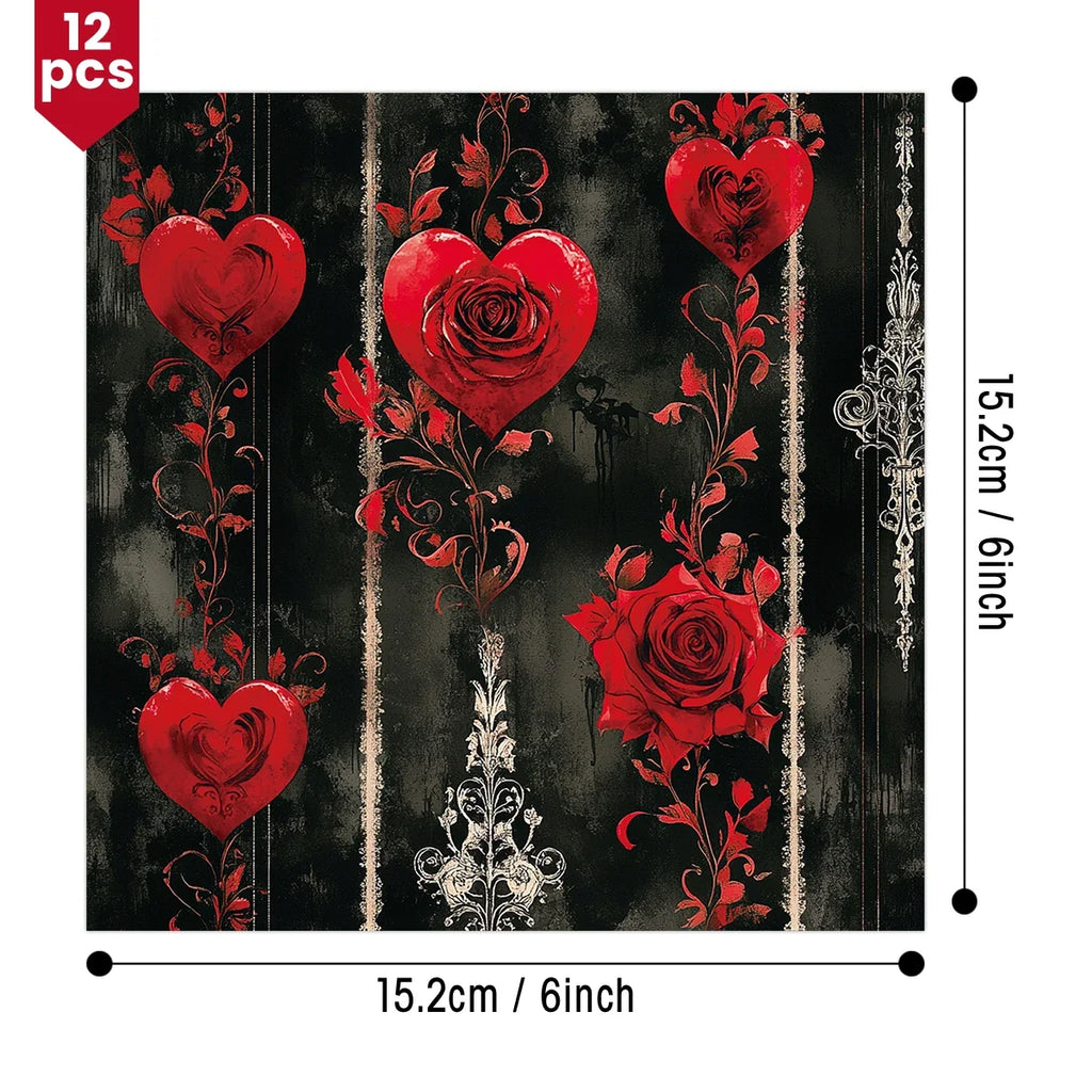 12pcs Gothic Love Themes Decor Paper | Valentine's Day Gift Wrapping and Scrapbooking Supplies