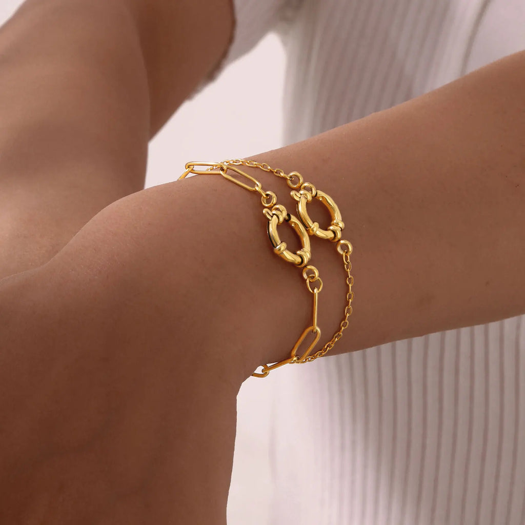 Vnox Square Chain Bracelet | Gold Stainless Steel Round Bubble Link Jewelry for Women