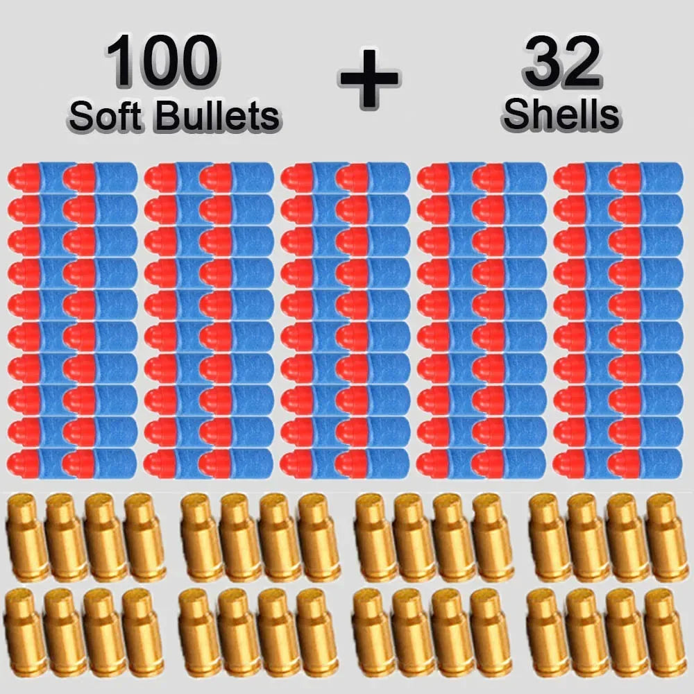80 Shells and 100 Soft EVA Bullets for Toy Gun Glock Colt 1911 | Shooting Game Refill Kit