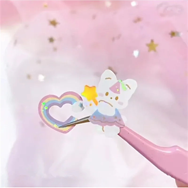 1pc Korean Cute Sticker Kawaii Bling Bunny Rainbow Four-leaf Pudding Sticker Waterproof Hot Silver Sticker for Student DIY Photo