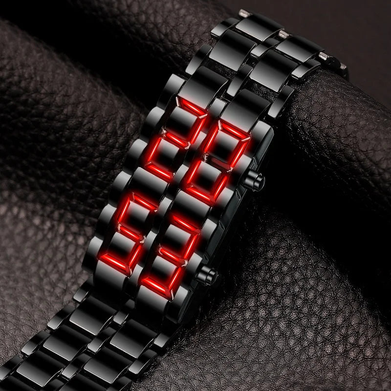 Men's Digital Lava LED Watch | Full Metal Sport Watch with Red Blue Display