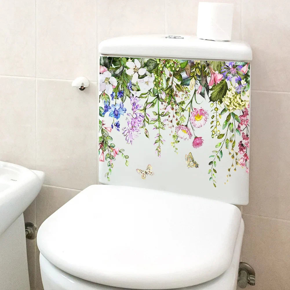 Plants Flowers Butterflies Wall Sticker | Toilet Decor Decals for Home Decoration