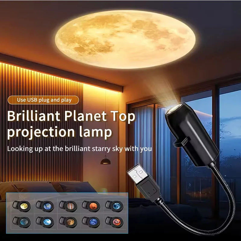 USB LED Star Galaxy Projector Lamp | Moon Earth Night Light for Bedroom Wall Decor