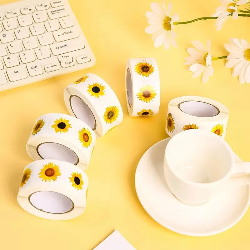 Sunflower Stickers Roll | 100-500PCS Small Labels for Packaging and Decor