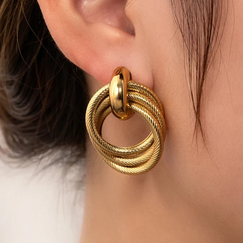 316L Stainless Steel Circular Splicing Earrings | Fashion Punk Hip Hop Jewelry Gift