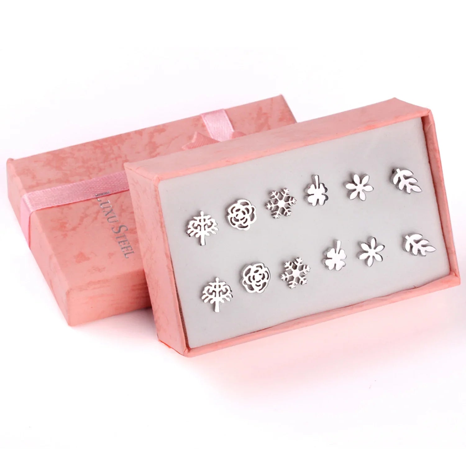 6 Pairs Vintage Stud Earrings Set for Women | Stainless Steel Snowflake Piercing