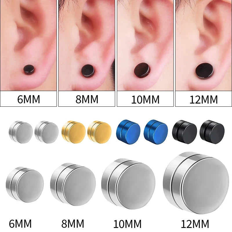 6mm/8mm/10mm/12mm Strong Magnetic Non Piercing Ear Clip | Round Circle Mens Stud Earrings