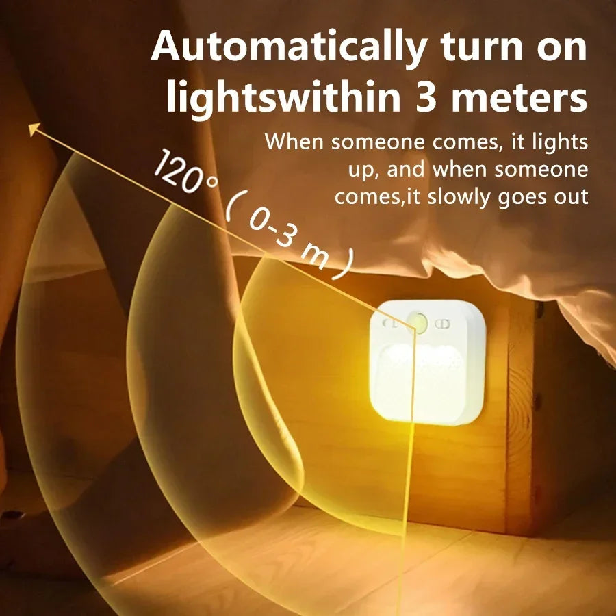 PIR Motion Sensor LED Night Light | USB Rechargeable Automatic Lamp for Bedroom, Stairs, and Closet