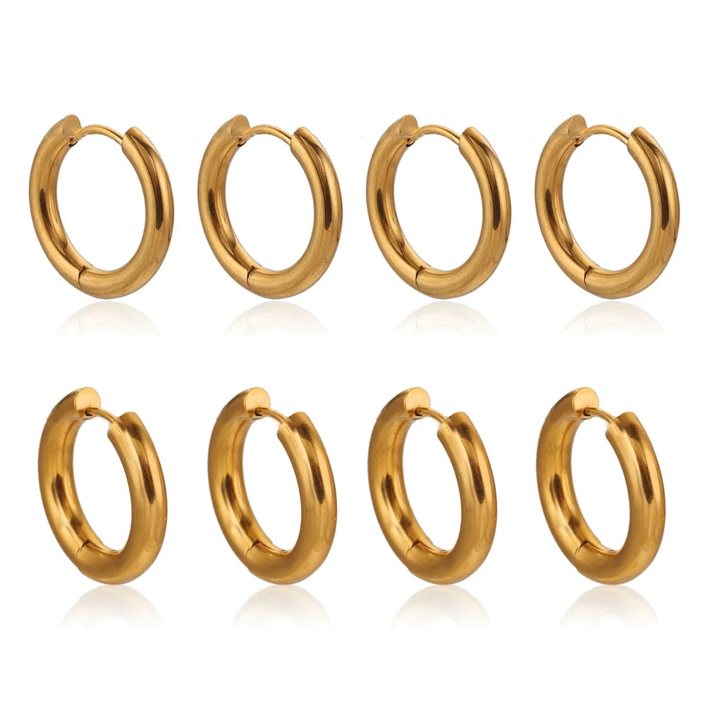 6pcs Stainless Steel 3mm 4mm Hoop Earrings | PVD Gold Plated Korean Round Earrings for Men Women
