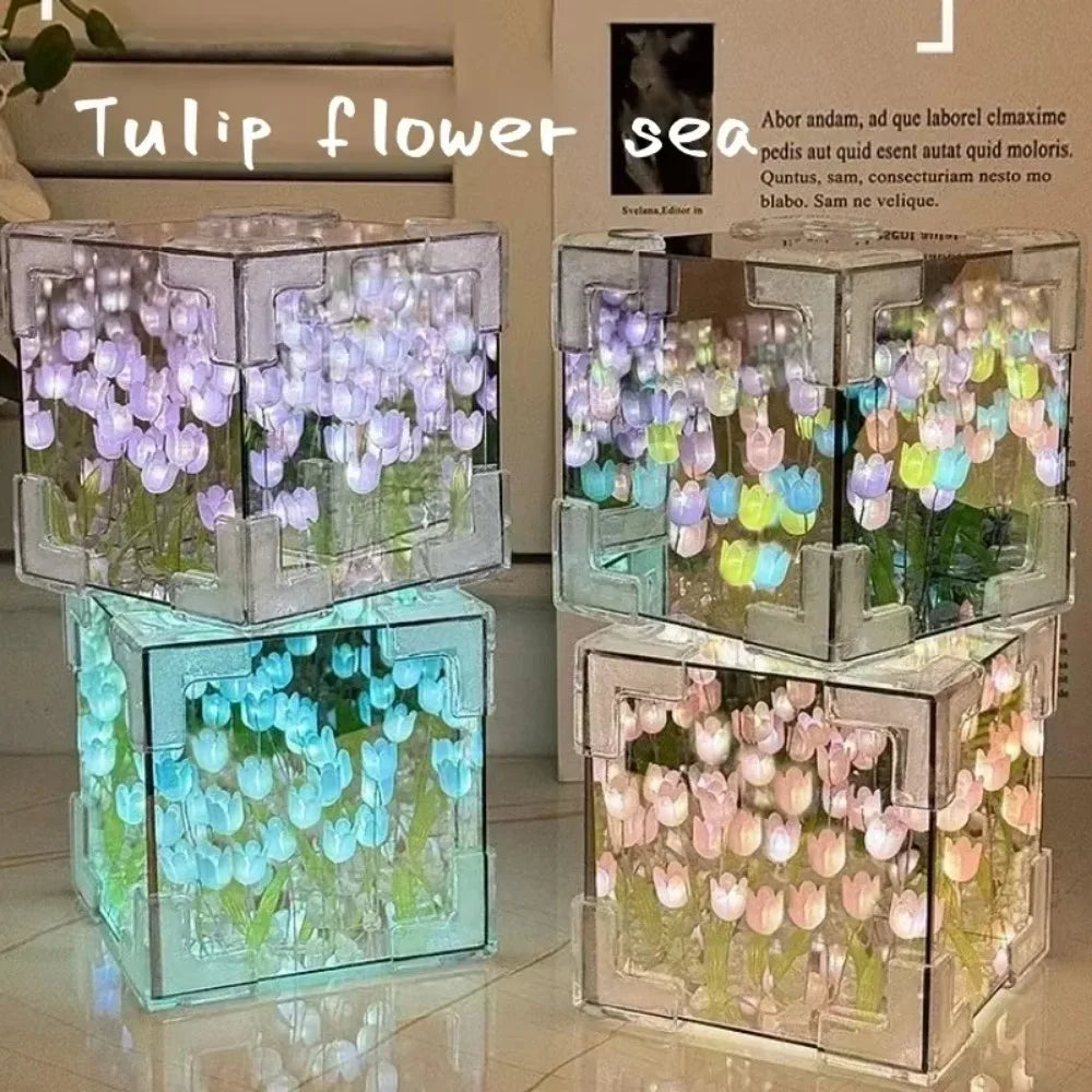 DIY Tulip Mirror Cube Lamp | Handmade Night Light for Bedroom Decor