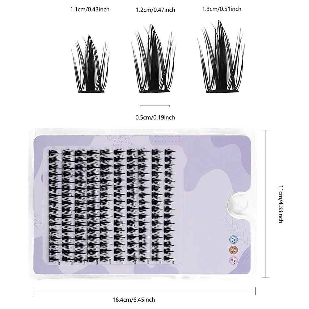 160 Pcs Wheat-Ear Shape Fake Eyelashes | Fine Stem DIY Eyelash Extension Clusters