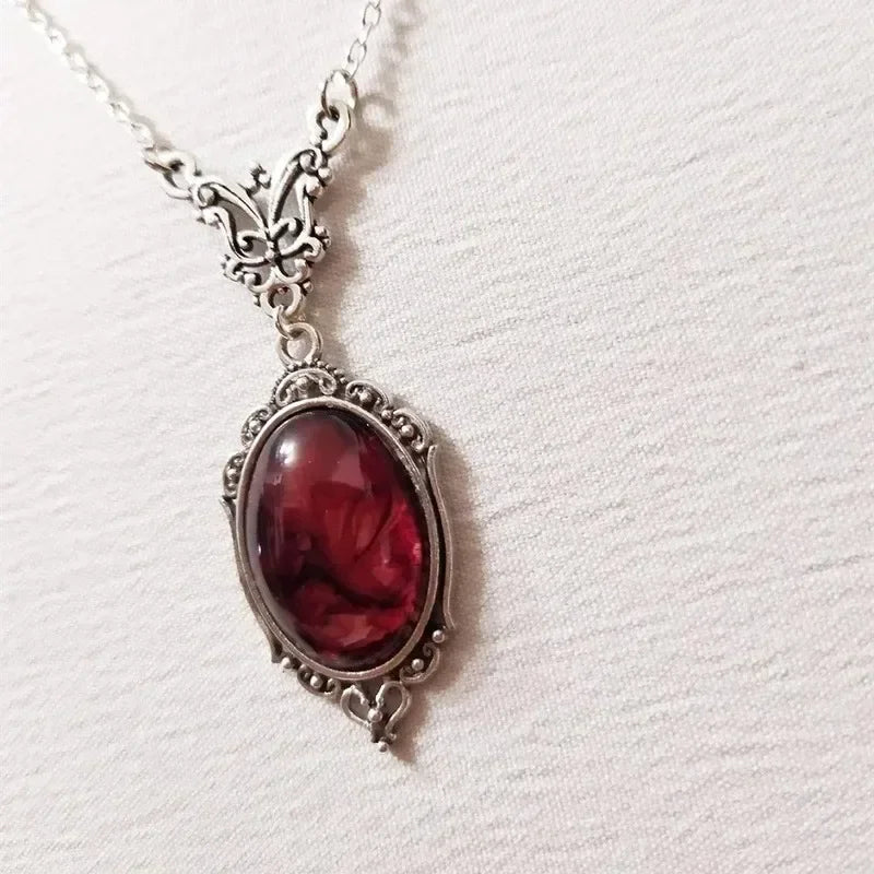 Gothic Blood Red Quartz Charm Necklace | Vampire Witch Jewelry for Women