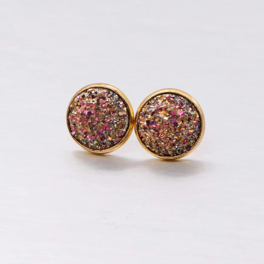 Glitter Resin Stud Earrings Set | Colorful Stainless Steel Jewelry