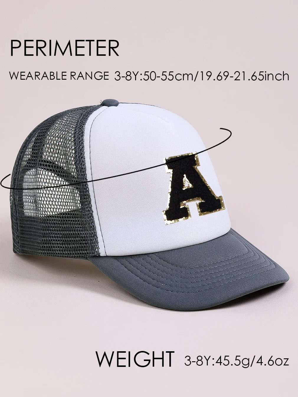 1pc Gray Hat With 26-Letter Pattern | Kids Baseball Cap for Boys and Girls