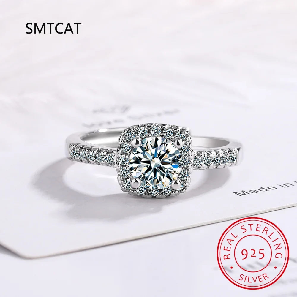 1CT 2CT 3CT Moissanite Engagement Ring | Sterling Silver Halo Bridal Set