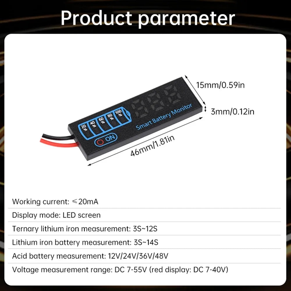 LED Voltage and Battery Capacity Display Board | DC 7-55V Universal Smart Battery Charge Indicator with Low Voltage Alarm