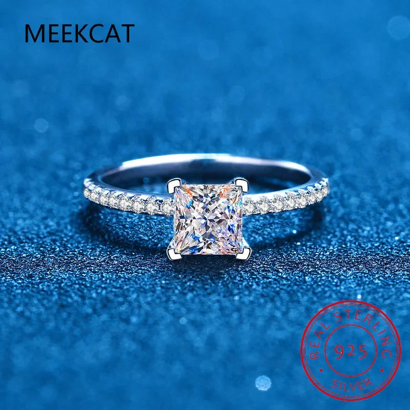 Princess Cut Moissanite Engagement Ring | 925 Sterling Silver Bridal Set