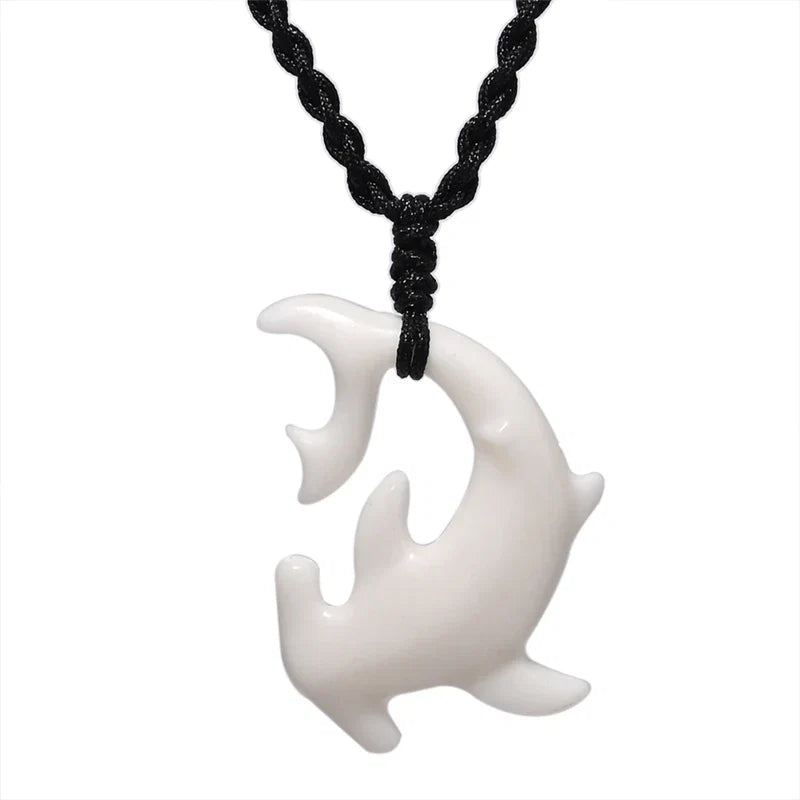 Tribal Hammerhead Shark Bone Pendant Necklace | Hand Carved Maori Amulet Jewelry