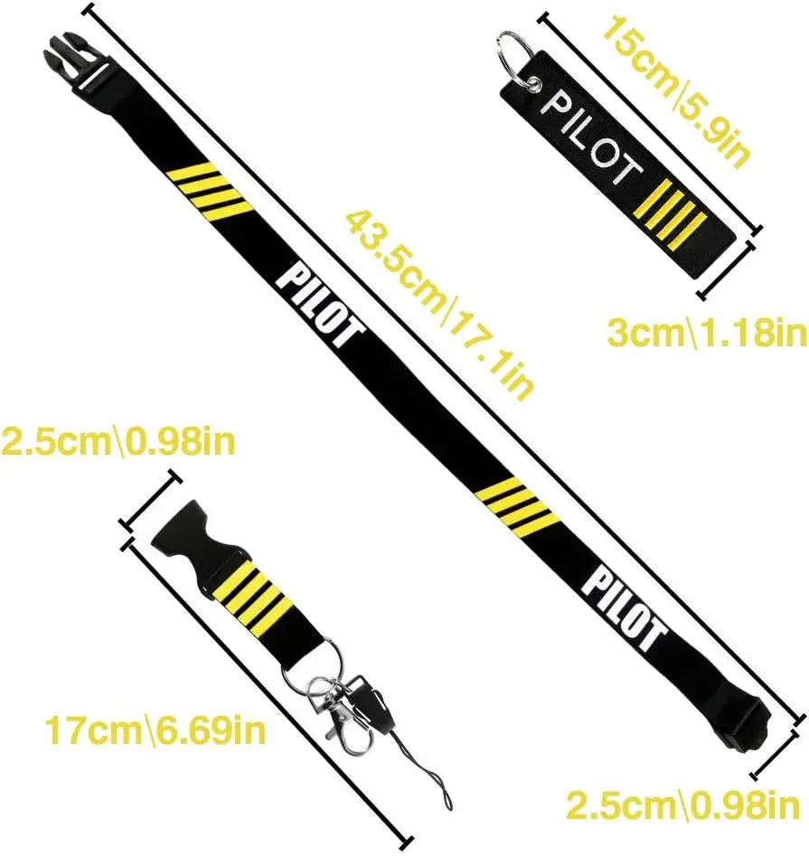 Pilot Lanyard 4 Stripes for Keys | Detachable Safety Buckle Traveler Keychain and Baggage Tag Set