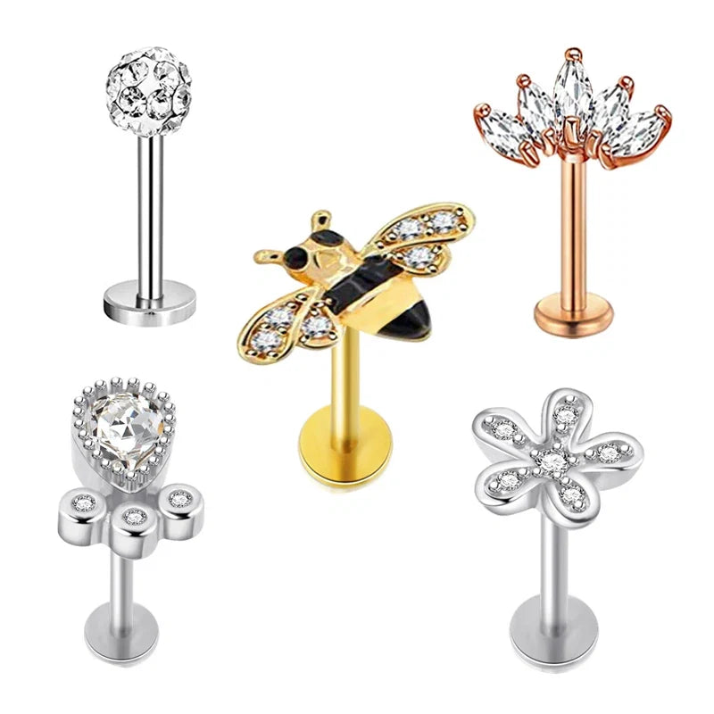 5pcs Tragus Stud Earring Set | Heart CZ Cartilage Piercing Jewelry