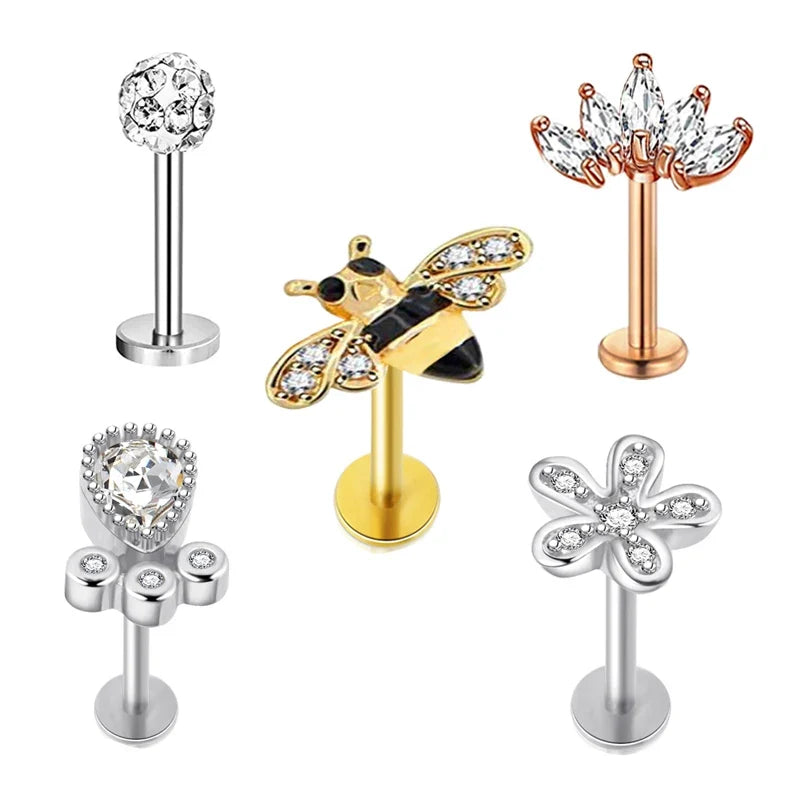 5pcs Mixed Heart Tragus Stud Earring Set | Cartilage Helix Lip Piercing Jewelry