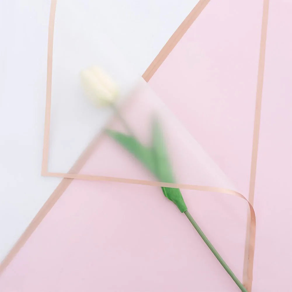 10 Sheets Half Transparent Flower Wrap Paper with Gold Border | Waterproof Bouquet Wrapping for Crafts