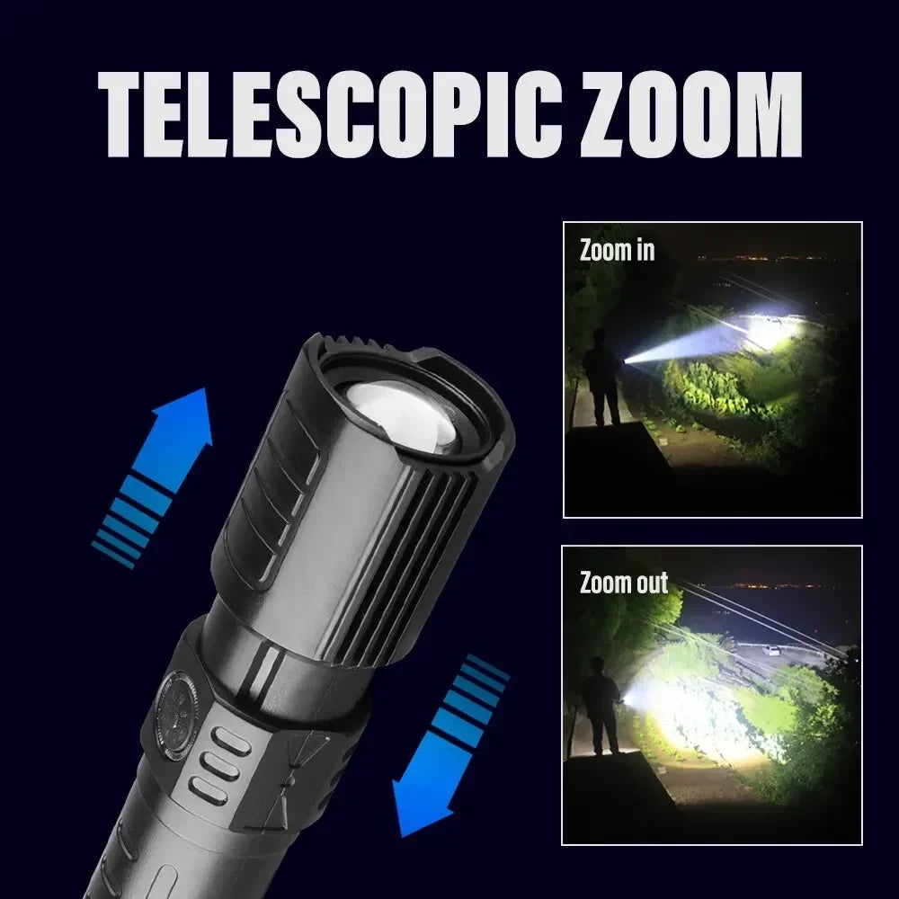 Super Bright LED Flashlight with P50 Beads | Zoomable Rechargeable Torch