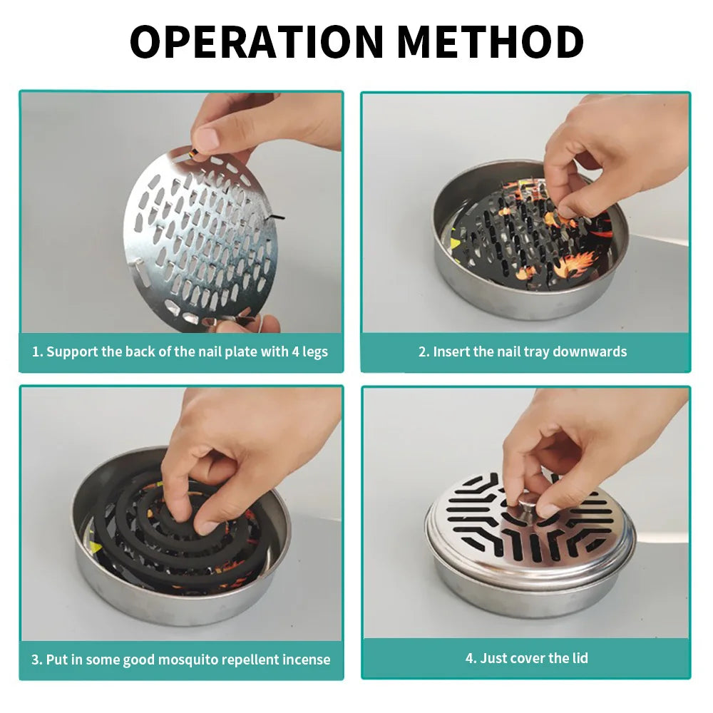 Stainless Steel Mosquito Coil Holder with Cover | Round Mosquito Coil Tray