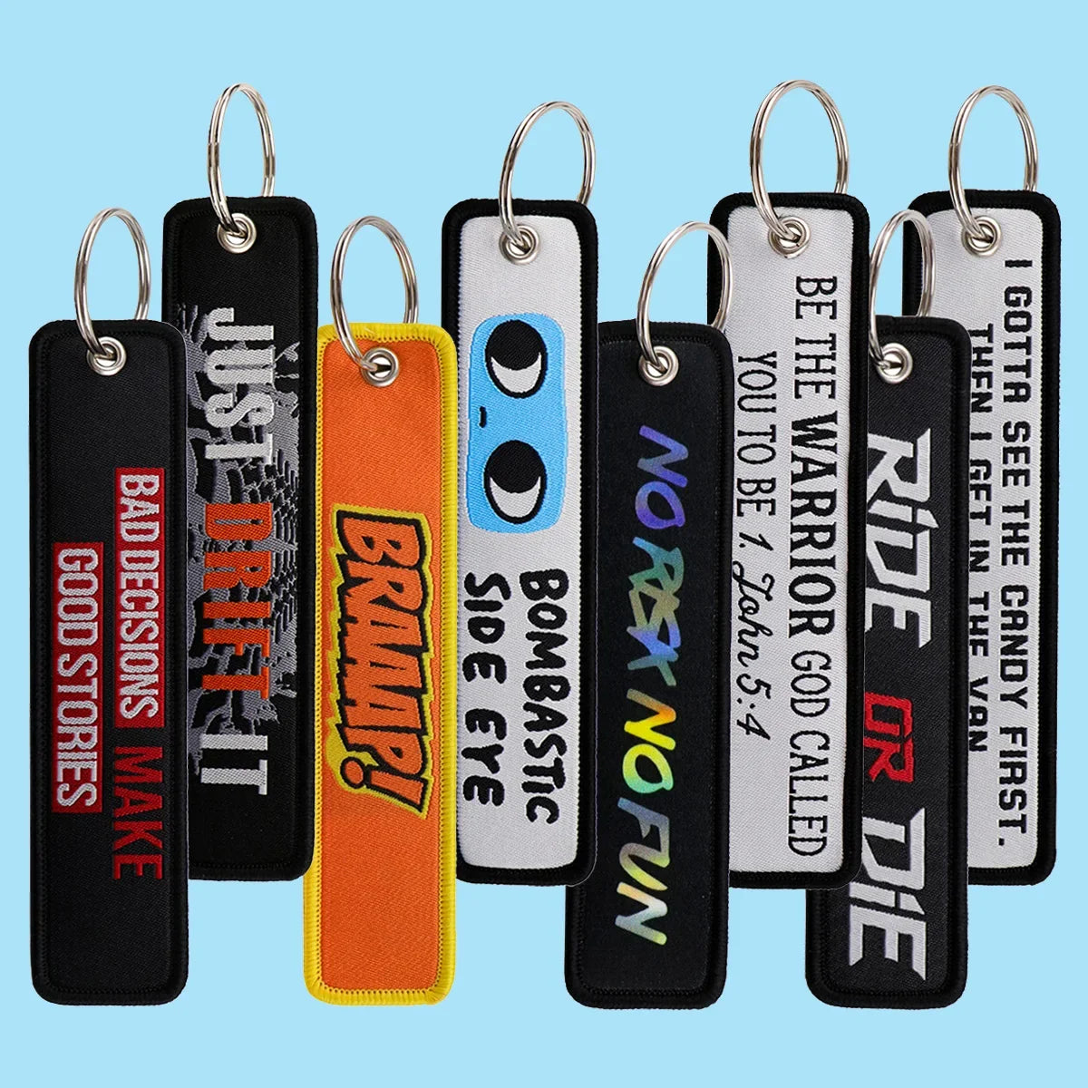 No Risk No Fun Embroidery Keychain | Motorcycle Key Fob Gift