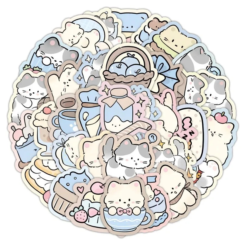 50 Cute Kitten Graffiti Stickers for DIY Decoration | Lazy Cat Vinyl Decal Pack