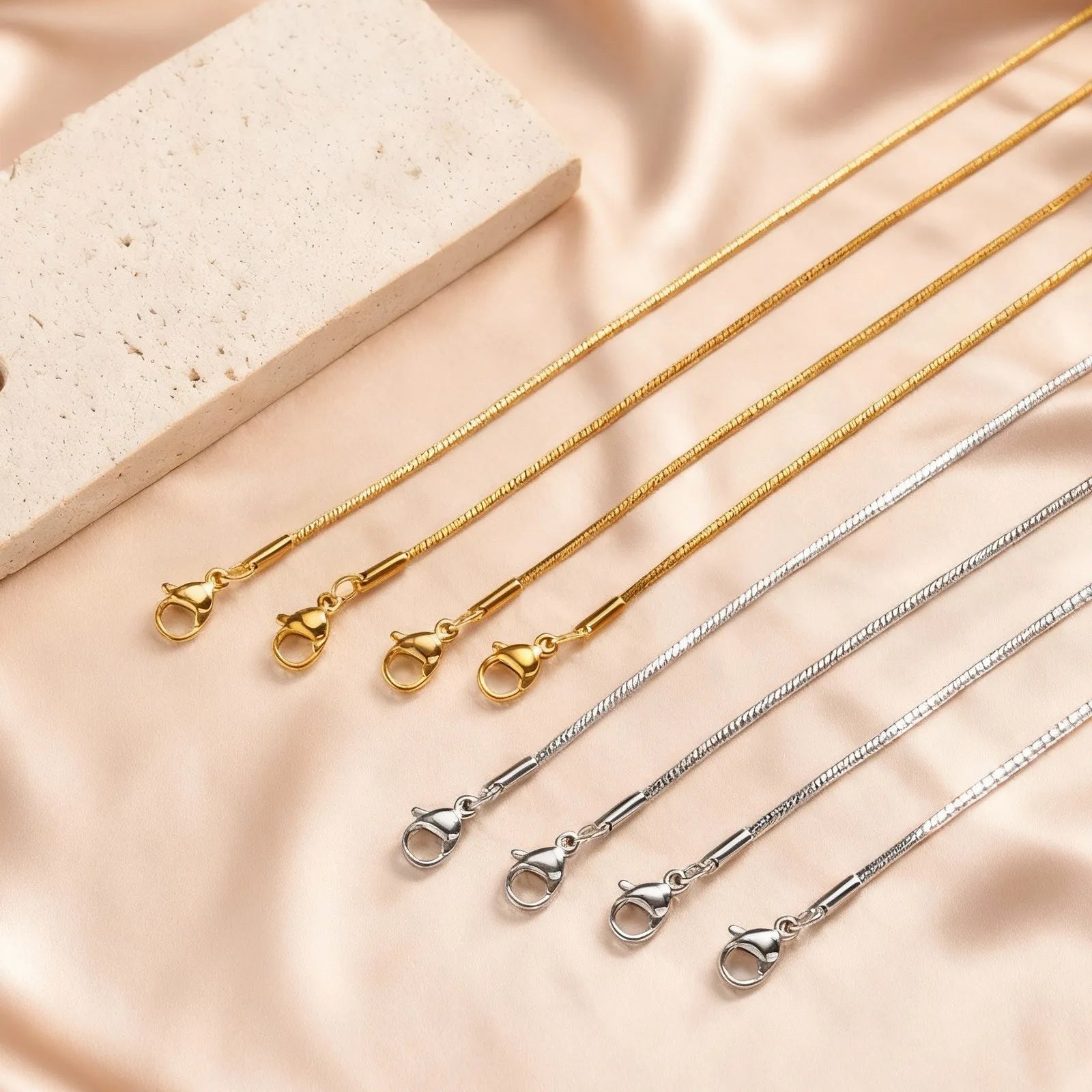 Stainless Steel Gold Square Snake Chain Necklace | Unisex Minimalist Jewelry