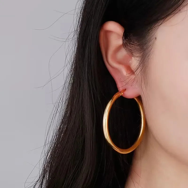 ASONSTEEL Simple Stainless Steel Hoop Earrings | Glossy Minimalist Classic Circles