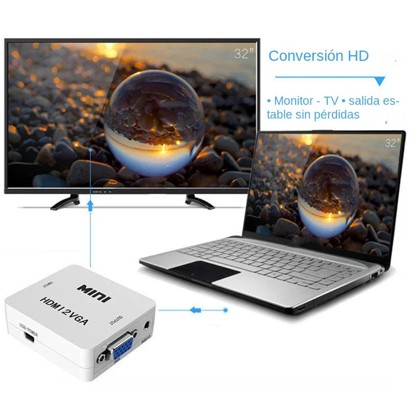 HDMI to VGA Converter with Audio | 1080P Adapter for Notebook Xbox PS3 PC Projector