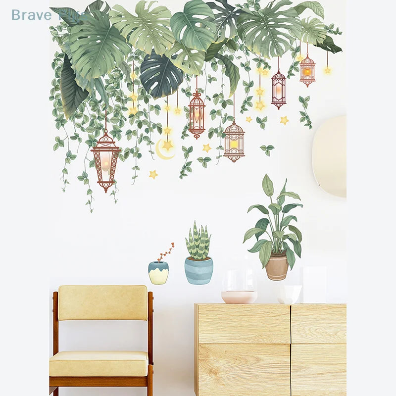 Green Leaves Wall Stickers | Tropical Vinyl Decals for Home Decor
