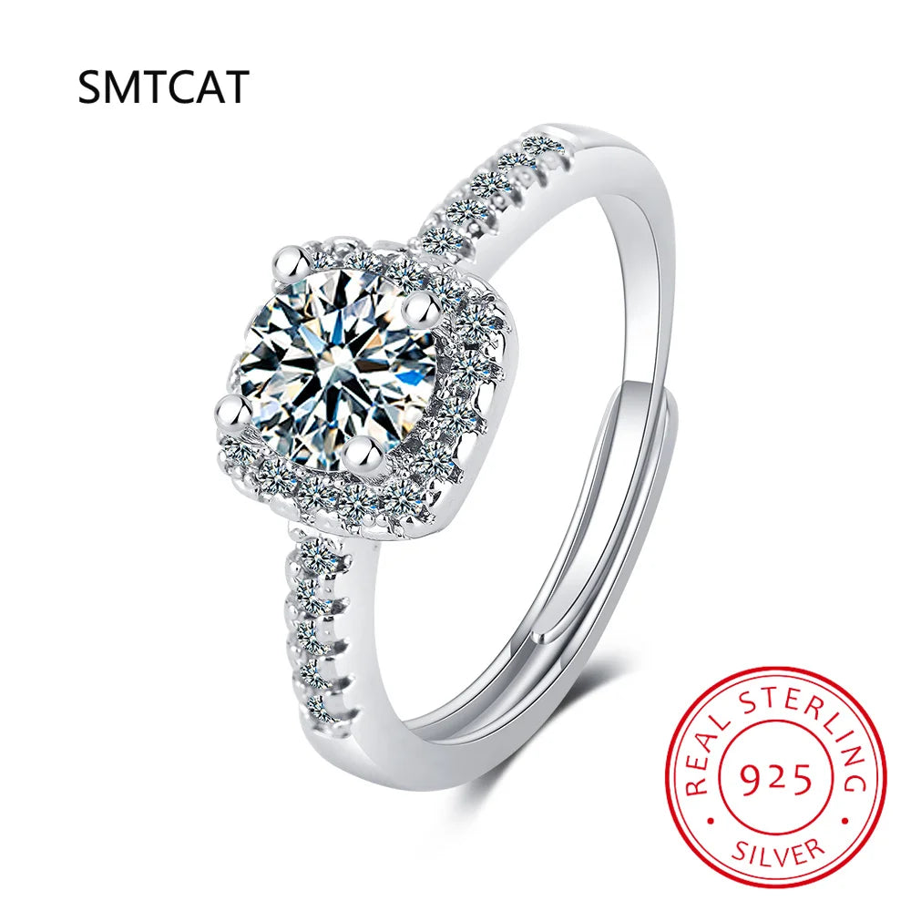 1CT 2CT 3CT Moissanite Engagement Ring | Sterling Silver Halo Bridal Set